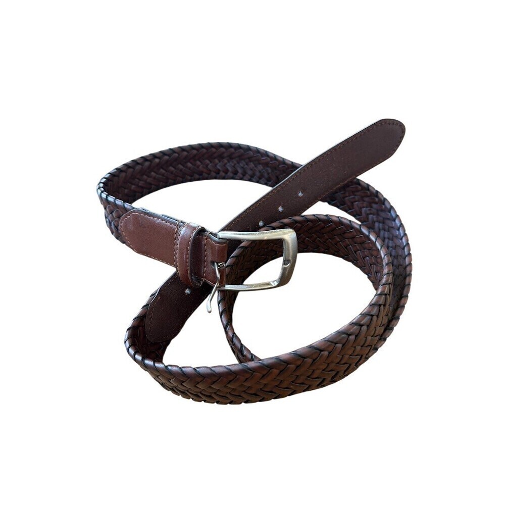 CTM Mens Belt Brown Braided Size 44 Silver Buckle